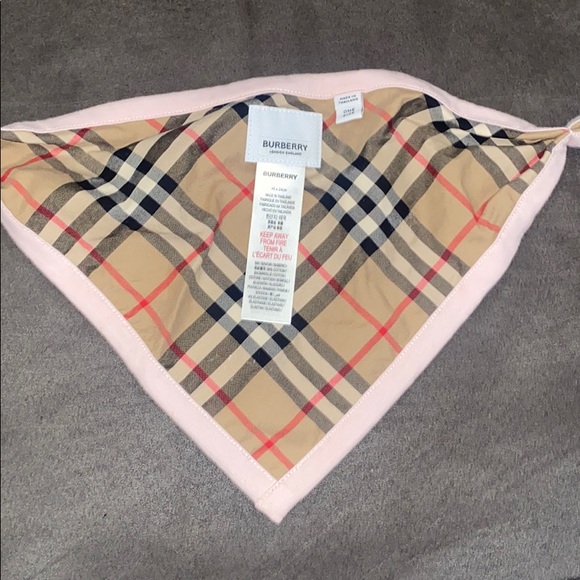 Newborn Girls Burberry jumper with bib and hat.